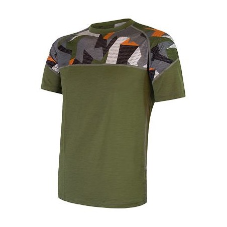 SENSOR MERINO IMPRESS pánské triko kr.rukáv safari/camo 