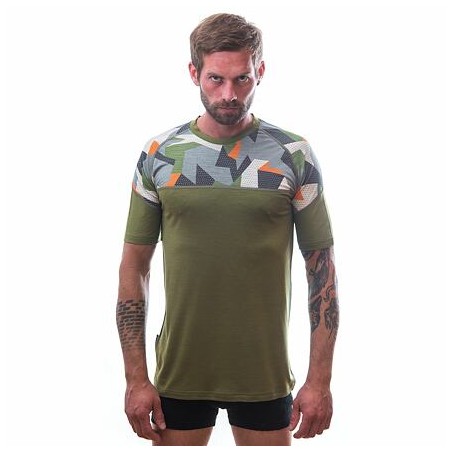 SENSOR MERINO IMPRESS pánské triko kr.rukáv safari/camo 