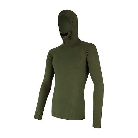 SENSOR MERINO DF pánské triko dl.rukáv s kapucí safari green 