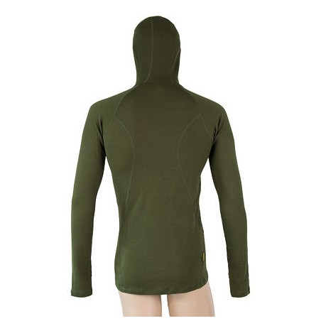 SENSOR MERINO DF pánské triko dl.rukáv s kapucí safari green 