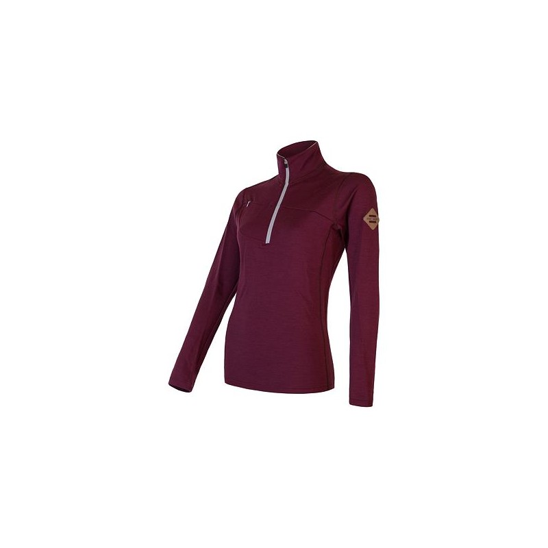 SENSOR MERINO UPPER dámská mikina krátký zip port red 