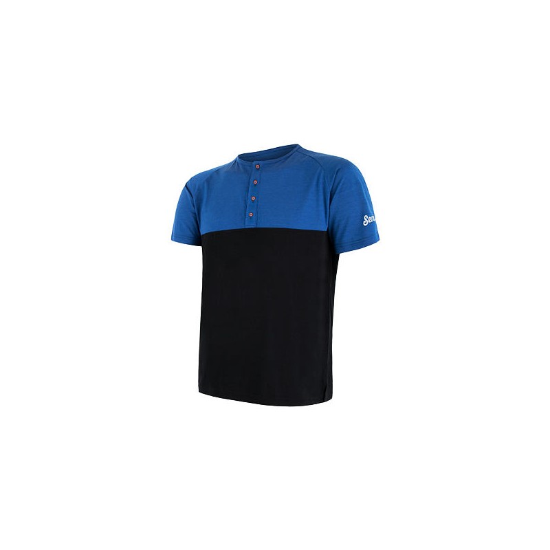 SENSOR MERINO AIR PT pánské triko kr.rukáv s knoflíky modrá/černá 