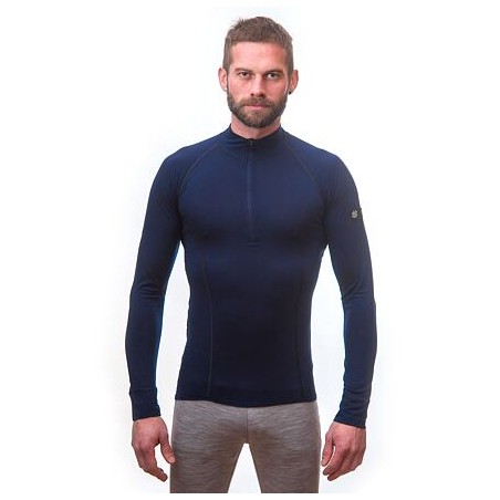 SENSOR MERINO ACTIVE pánské triko dl.rukáv stoják zip deep blue 