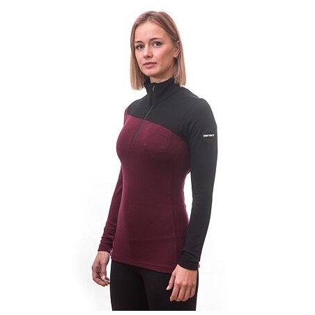 SENSOR MERINO EXTREME dámské triko dl.rukáv zip port red/černá 