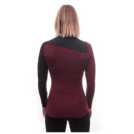 SENSOR MERINO EXTREME dámské triko dl.rukáv zip port red/černá 