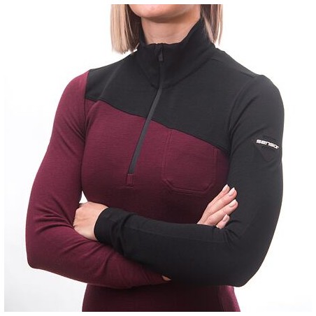 SENSOR MERINO EXTREME dámské triko dl.rukáv zip port red/černá 